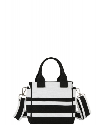 Color BLock Striped Tote Crossbody Bag JY-0529-M BLACK/WHITE